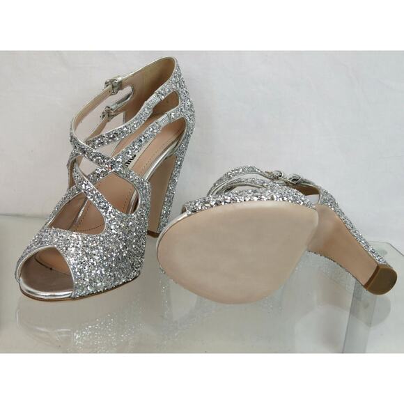 MIU MIU PRADA SILVER GLITTER LEATHER 5K880C BUCKLE CRISSCROSS PEEP TOE PUMPS 36 - Picture 5 of 12